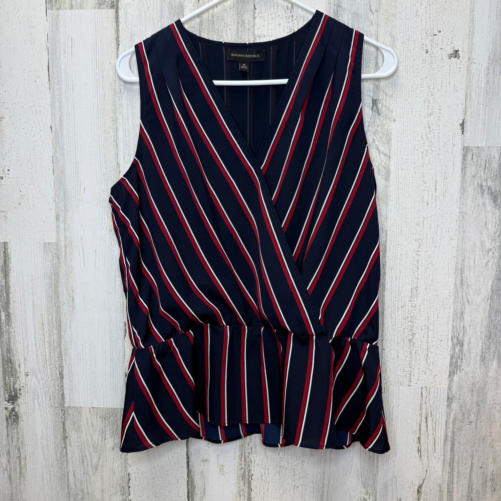 Banana Republic Navy Stripe Wrap Peplum Top
